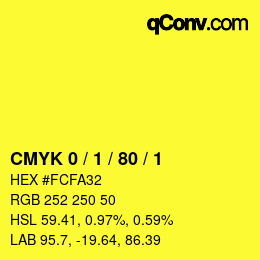 カラーコード: CMYK 0 / 1 / 80 / 1 | qconv.com