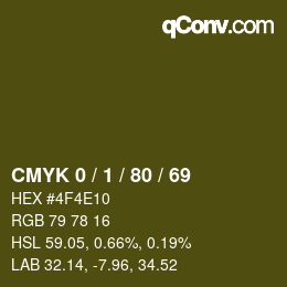 カラーコード: CMYK 0 / 1 / 80 / 69 | qconv.com