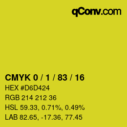 カラーコード: CMYK 0 / 1 / 83 / 16 | qconv.com