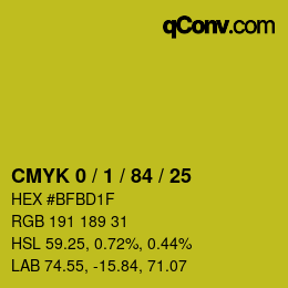 カラーコード: CMYK 0 / 1 / 84 / 25 | qconv.com