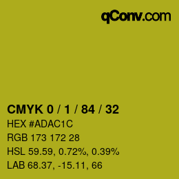 カラーコード: CMYK 0 / 1 / 84 / 32 | qconv.com