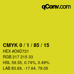 カラーコード: CMYK 0 / 1 / 85 / 15 | qconv.com