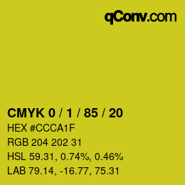 カラーコード: CMYK 0 / 1 / 85 / 20 | qconv.com