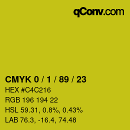 カラーコード: CMYK 0 / 1 / 89 / 23 | qconv.com