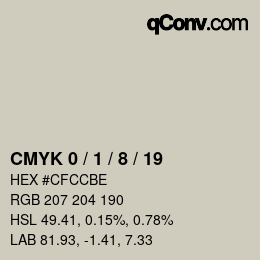 Code couleur: CMYK 0 / 1 / 8 / 19 | qconv.com