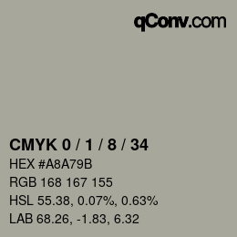 カラーコード: CMYK 0 / 1 / 8 / 34 | qconv.com