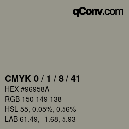 Farbcode: CMYK 0 / 1 / 8 / 41 | qconv.com