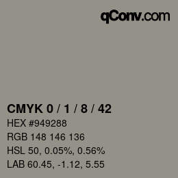 Farbcode: CMYK 0 / 1 / 8 / 42 | qconv.com