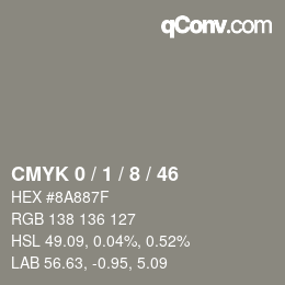 カラーコード: CMYK 0 / 1 / 8 / 46 | qconv.com