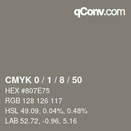 カラーコード: CMYK 0 / 1 / 8 / 50 | qconv.com