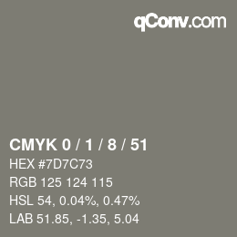 Color code: CMYK 0 / 1 / 8 / 51 | qconv.com