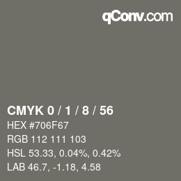 Farbcode: CMYK 0 / 1 / 8 / 56 | qconv.com
