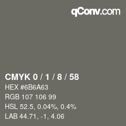 カラーコード: CMYK 0 / 1 / 8 / 58 | qconv.com