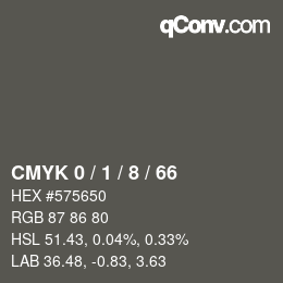 カラーコード: CMYK 0 / 1 / 8 / 66 | qconv.com