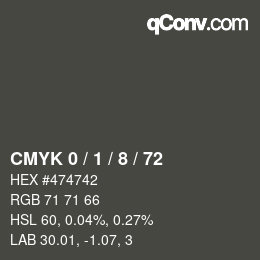 Color code: CMYK 0 / 1 / 8 / 72 | qconv.com