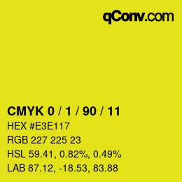 カラーコード: CMYK 0 / 1 / 90 / 11 | qconv.com
