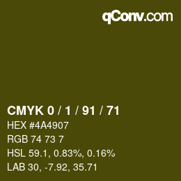 カラーコード: CMYK 0 / 1 / 91 / 71 | qconv.com