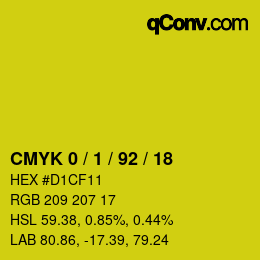 カラーコード: CMYK 0 / 1 / 92 / 18 | qconv.com