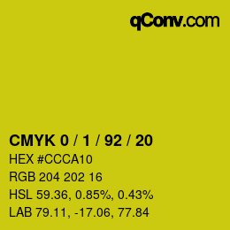 カラーコード: CMYK 0 / 1 / 92 / 20 | qconv.com