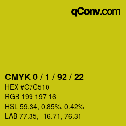 Farbcode: CMYK 0 / 1 / 92 / 22 | qconv.com