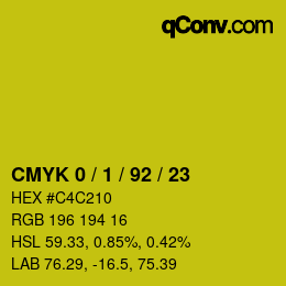 Farbcode: CMYK 0 / 1 / 92 / 23 | qconv.com