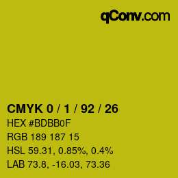 カラーコード: CMYK 0 / 1 / 92 / 26 | qconv.com