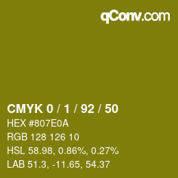 カラーコード: CMYK 0 / 1 / 92 / 50 | qconv.com