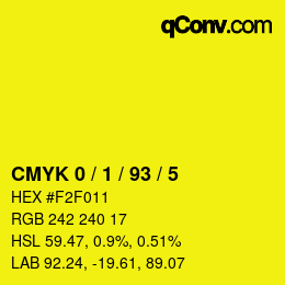 颜色代码: CMYK 0 / 1 / 93 / 5 | qconv.com