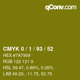 カラーコード: CMYK 0 / 1 / 93 / 52 | qconv.com