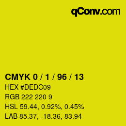 カラーコード: CMYK 0 / 1 / 96 / 13 | qconv.com