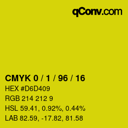颜色代码: CMYK 0 / 1 / 96 / 16 | qconv.com
