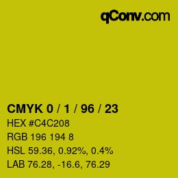 カラーコード: CMYK 0 / 1 / 96 / 23 | qconv.com