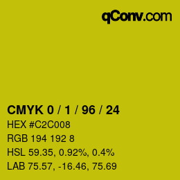 カラーコード: CMYK 0 / 1 / 96 / 24 | qconv.com