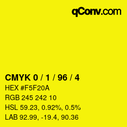 カラーコード: CMYK 0 / 1 / 96 / 4 | qconv.com
