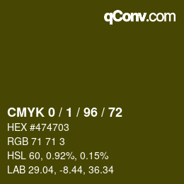 カラーコード: CMYK 0 / 1 / 96 / 72 | qconv.com