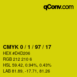 カラーコード: CMYK 0 / 1 / 97 / 17 | qconv.com