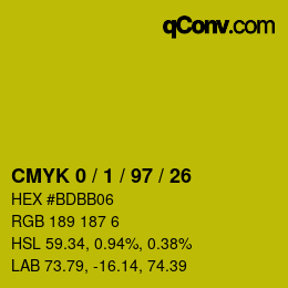 Color code: CMYK 0 / 1 / 97 / 26 | qconv.com