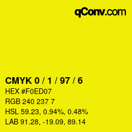 カラーコード: CMYK 0 / 1 / 97 / 6 | qconv.com