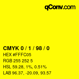 Farbcode: CMYK 0 / 1 / 98 / 0 | qconv.com