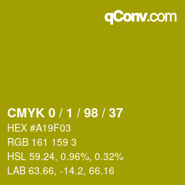 カラーコード: CMYK 0 / 1 / 98 / 37 | qconv.com