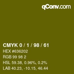 カラーコード: CMYK 0 / 1 / 98 / 61 | qconv.com