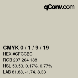 カラーコード: CMYK 0 / 1 / 9 / 19 | qconv.com