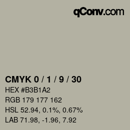 カラーコード: CMYK 0 / 1 / 9 / 30 | qconv.com