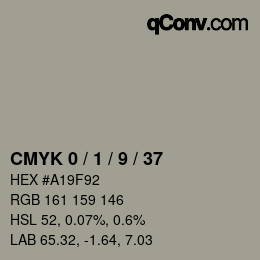 カラーコード: CMYK 0 / 1 / 9 / 37 | qconv.com
