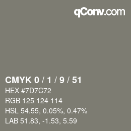 颜色代码: CMYK 0 / 1 / 9 / 51 | qconv.com