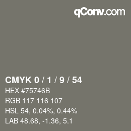 颜色代码: CMYK 0 / 1 / 9 / 54 | qconv.com