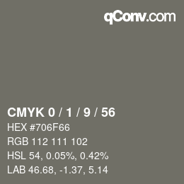 颜色代码: CMYK 0 / 1 / 9 / 56 | qconv.com