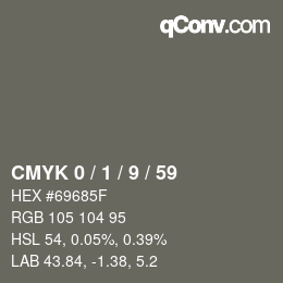 カラーコード: CMYK 0 / 1 / 9 / 59 | qconv.com