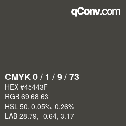 Color code: CMYK 0 / 1 / 9 / 73 | qconv.com