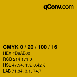 颜色代码: CMYK 0 / 20 / 100 / 16 | qconv.com